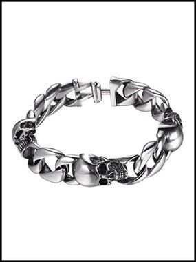 Gothic Skull Cuban Link Bracelet Stainless Steel Punk Men Women